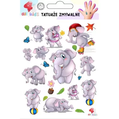 Tatua�e zmywalne dla dzieci Weso�e s�oniki All4Kids