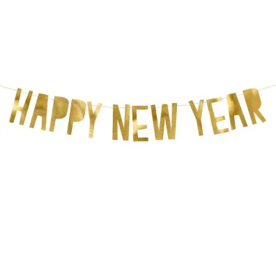 PartyDeco Baner Happy New Year, z�oty, 10x90cm
