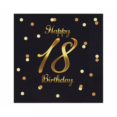 Godan Serwetki Happy 18 Birthday czarne 33 x 33 cm