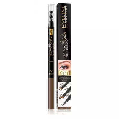 Eveline Cosmetics Brow Styler Multifunction 3w1 kredka do brwi 01 Medium Brown 1.2 g