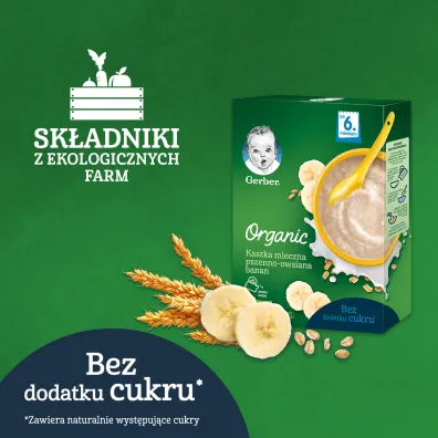 Gerber Organic Kaszka mleczna pszenno owsiana banan dla niemowl�t po 6 miesi�cu 240 g Bio
