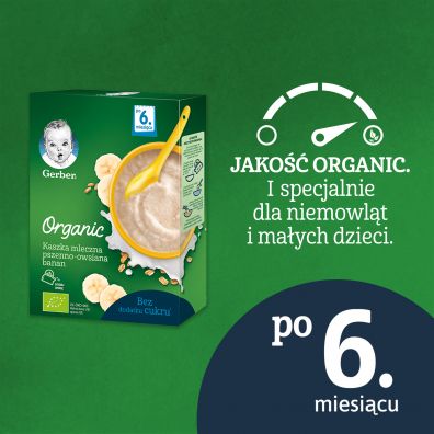 Gerber Organic Kaszka mleczna pszenno owsiana banan dla niemowlt po 6 miesicu 240 g Bio