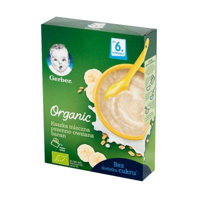 Gerber Organic Kaszka mleczna pszenno owsiana banan dla niemowlt po 6 miesicu 240 g Bio
