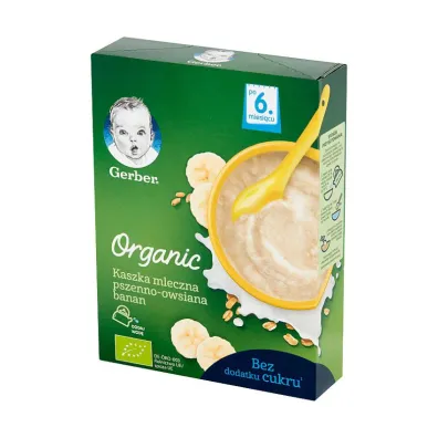Gerber Organic Kaszka mleczna pszenno owsiana banan dla niemowl�t po 6 miesi�cu 240 g Bio