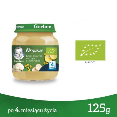 Gerber Organic Zupka krem z biaych warzyw z kukurydz dla niemowlt po 4 miesicu Zestaw 3 x 125 g Bio