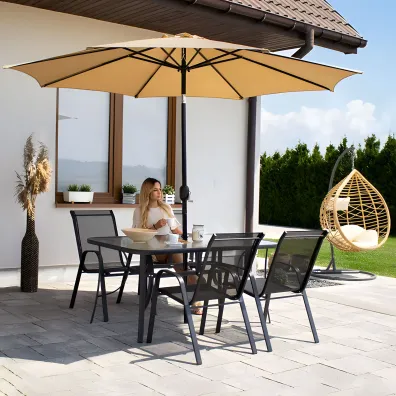 MultiGarden St� ogrodowy szklany 120x70 cm na taras ogr�d szk�o hartowane otw�r na parasol