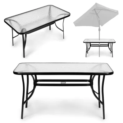 MultiGarden St� ogrodowy szklany 120x70 cm na taras ogr�d szk�o hartowane otw�r na parasol