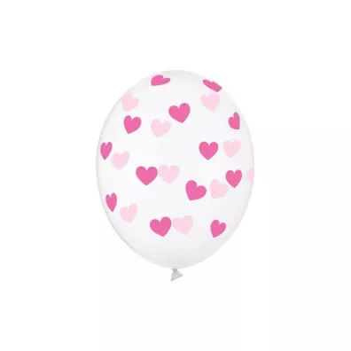 PartyDeco Balony Serduszka Crystal Clear 30cm