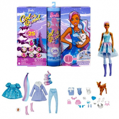 Barbie Kalendarz adwentowy i Lalka Kolorowa niespodzianka Color reveal HJD60 p2 MATTEL