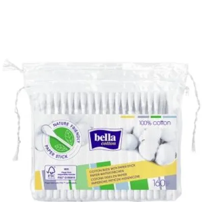 Bella Patyczki kosmetyczne papierowe 100% bawe�ny 160 szt.