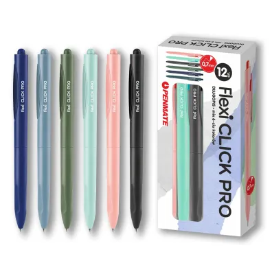 Penmate Paczka D�ugopis Flexi Click pro niebieski wk�ad mix kolor�w 12 sztuk