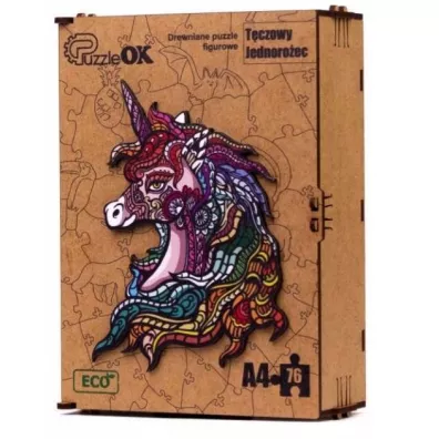 Puzzle drewniane eko 76 el. T�czowy jednoro�ec A4 PuzzleOK