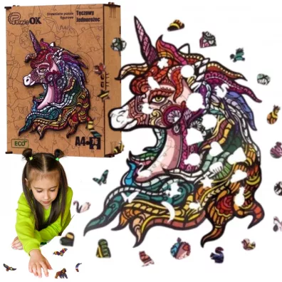Puzzle drewniane eko 76 el. T�czowy jednoro�ec A4 PuzzleOK