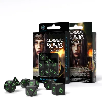 Classic Runic Dice Set, koci, czarne, zielone Q-Workshop