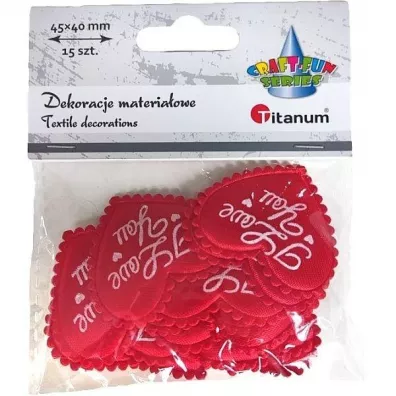 Titanum Ozdoba materia�owa serca I Love You czerwone 15 szt.