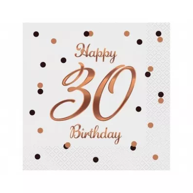 Godan Serwetki B&C Happy 30 Birthday bia�e 33 x 33 cm