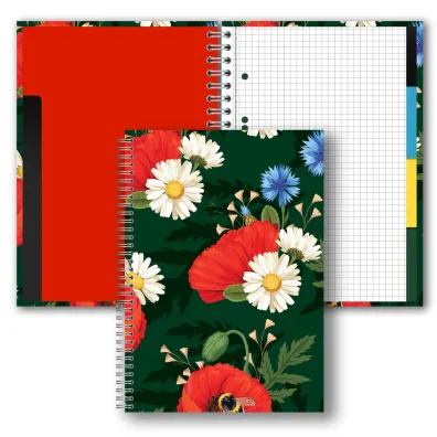 Penmate Brulion b5 160k.kratka z przek�adkami t0127 kwiaty polskie maki w zieleni folia mat nierysuj�ca