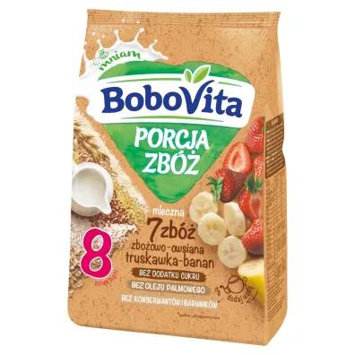 BoboVita Porcja Zb� Kaszka mleczna 7 zb� zbo�owo-owsiana truskawka-banan po 8. miesi�cu 210 g GRATIS