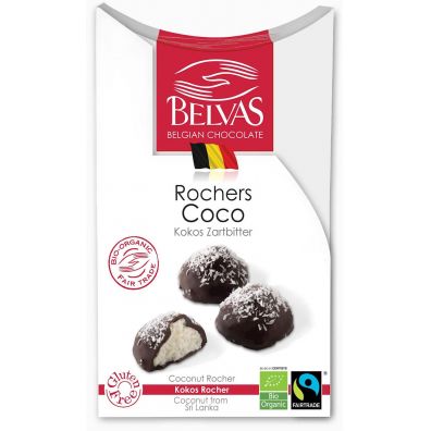 Belvas Belgijskie czekoladki z nadzieniem kokosowym fair trade bezglutenowe 100 g Bio