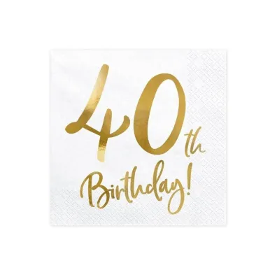 PartyDeco Serwetki 40th Birthday bia�e 33x33cm