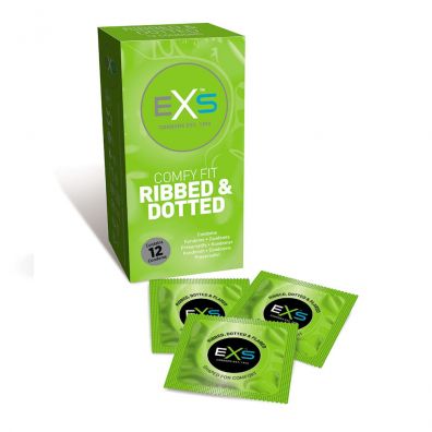Exs Comfy Fit Ribbed & Dotted Condoms prkowane prezerwatywy z wypustkami. 12 szt.