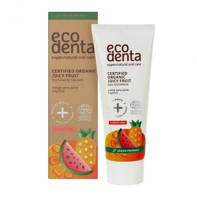 Ecodenta Certified Organic Juicy Fruit Kids Toothpaste soczycie owocowa pasta do zbw dla dzieci o smaku gumy balonowej 75 ml