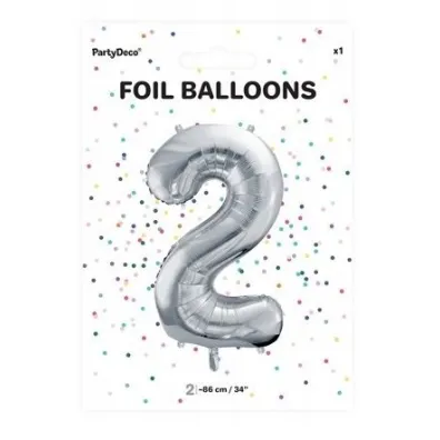 PartyDeco Balon foliowy 2 srebrny 86cm