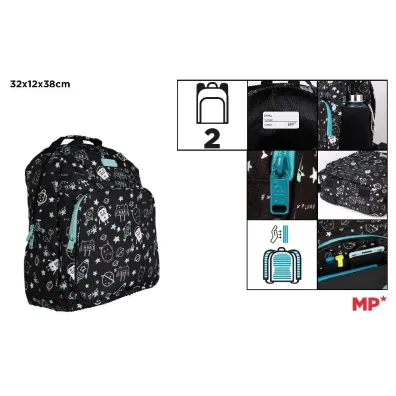 Mp Main Paper Plecak dwukomorowy Kosmos czarny 32x12x38cm
