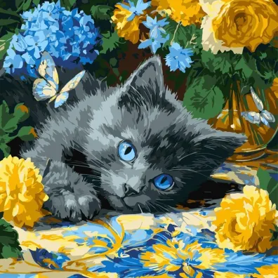 Ideyka Malowanie po numerach - B��kitnookie koci� 40x40cm