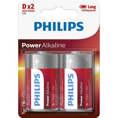 Philips Baterie Bateria alkaliczna Philips LR20 MONO / 1,5V Power Alkaline LR20P2B/10 2szt na blistrze % BPZ
