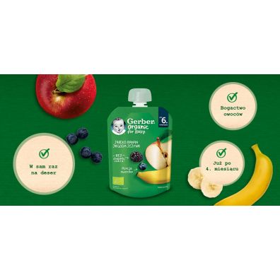 Gerber Organic Deserek w tubce jabko banan jagoda jeyna dla niemowlt po 6 miesicu 90 g Bio