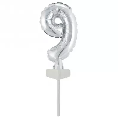 Amscan Balon foliowy mini cyfra 9 srebrna 7x12cm