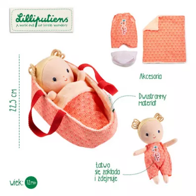 Lalka dzidziu w koszyczku z ubrankiem i kocykiem Anais 12 m+ Lilliputiens
