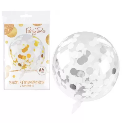 Arpex Balon foliowy przeroczysty z konfetti srebrnym 45cm
