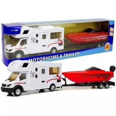Camper z czerwon� motor�wk� i nap�dem frykc. 1:48 LeanToys