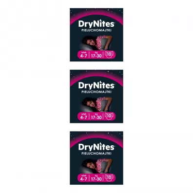 Huggies Pieluchomajtki na noc 4-7 lat DRYNITES Girl (17-30 kg) Zgrzewka 3 x 10 szt.