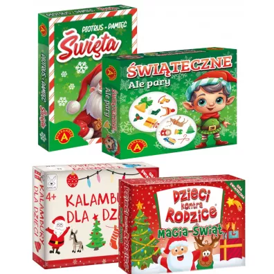 Zestaw gier �wi�tecznych: Piotru� i Pami�� �wi�ta, Ale Pary �wi�teczne, Dzieci kontra Rodzice. Magia �wi�t, Kalambury dla dzieci. Gra �wi�teczna