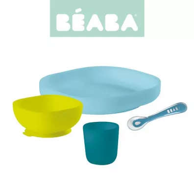 Beaba Komplet naczy z silikonu z przyssawk blue