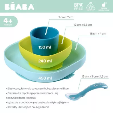 Beaba Komplet naczy z silikonu z przyssawk blue