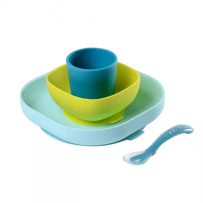Beaba Komplet naczy z silikonu z przyssawk blue