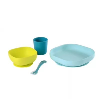 Beaba Komplet naczy z silikonu z przyssawk blue