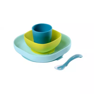 Beaba Komplet naczy z silikonu z przyssawk blue