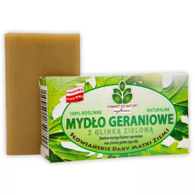 Mydlarnia Powr�t do Natury Ro�linne myd�o geraniowe z zielon� glink� (100% naturalne) 100 g