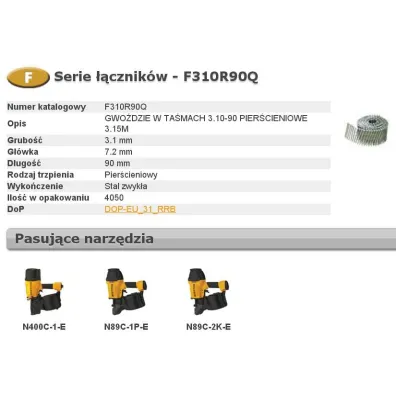 Bostitch Gwo�dzie f 3,10- 90 r q 4,05m
