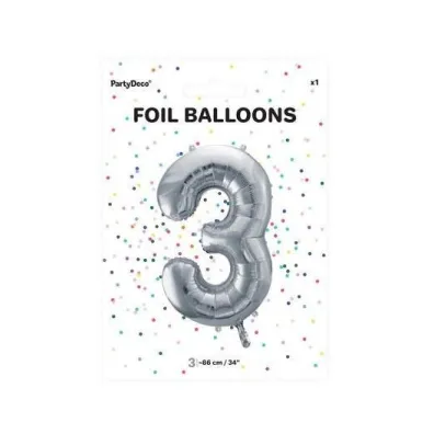 PartyDeco Balon foliowy 3 srebrny 86 cm