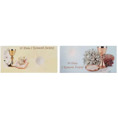 Koperta podarunkowa Komunia �wi�ta, brokat 16,5x8,5cm mix