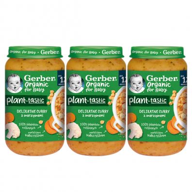 Gerber Organic Plant-tastic Obiadek delikatne curry z warzywami dla dzieci po 12 miesicu Zestaw 3 x 250 g Bio