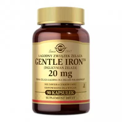 Solgar Gentle Iron (diglicynian elaza) 20 mg - suplement diety 90 kaps.