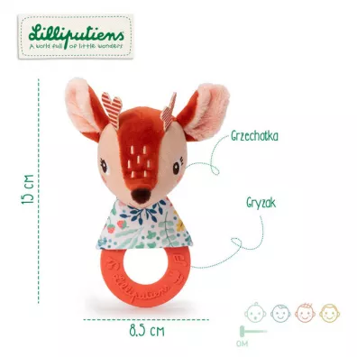 Grzechotka z silikonowym gryzakiem Sarenka Stella 0 m+ Lilliputiens