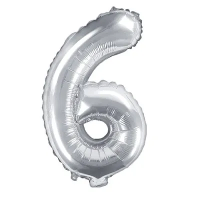 PartyDeco Balon foliowy Cyfra "6", 35cm, srebrny